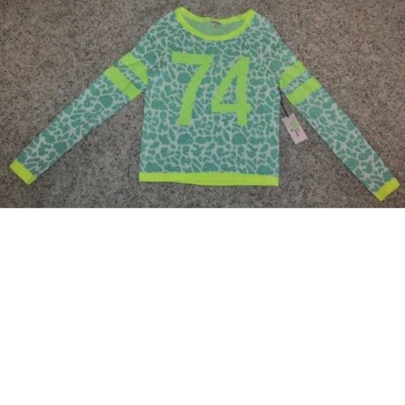 Womens Crop Sweater Juicy Couture S Neon Green Metallic Long Sleeve Sweatshirt - Picture 2 of 5